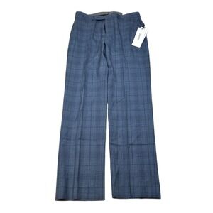 Calvin Klein Slim Fit Dress‎ Pants Mens 32x32 Blue Plaid Stretch Wool NEW